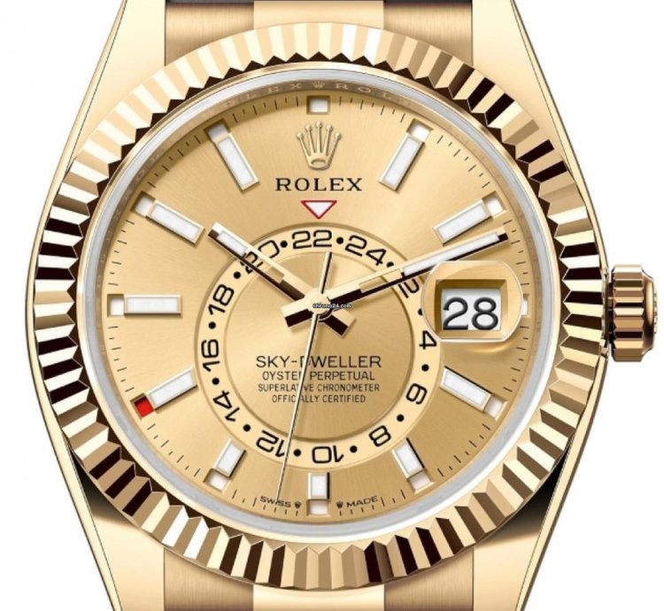 Rolex Sky-dweller 336238 Yellow Gold Champagne Dial Oysterflex Unworn 2024