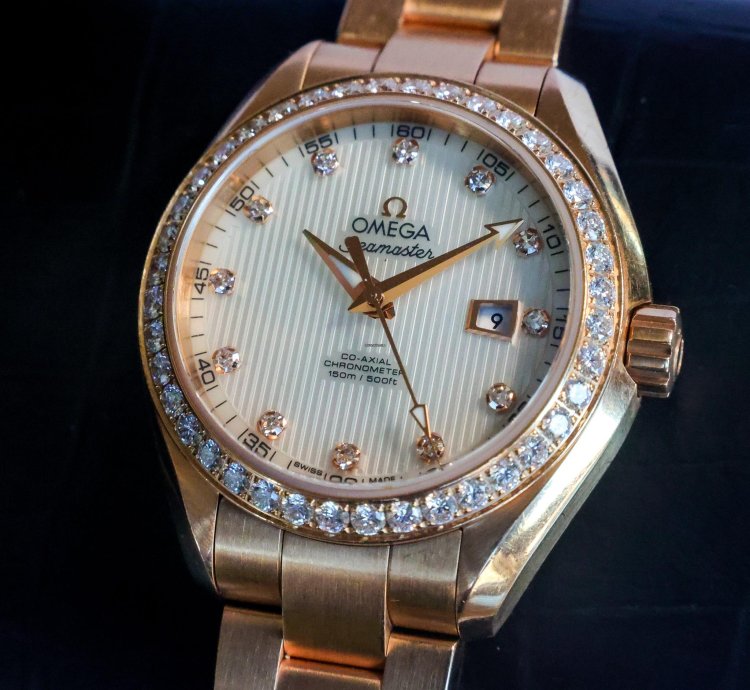 Omega Seamaster Aqua Terra Teaked Diamond Dial 231 55 34 20 55 001 34mm 18k Yg Womens Watch