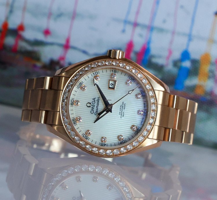 Omega Seamaster Aqua Terra Teaked Diamond Dial 231 55 34 20 55 001 34mm 18k Yg Womens Watch