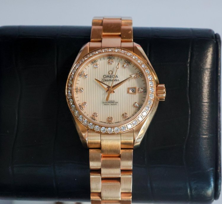 Omega Seamaster Aqua Terra Teaked Diamond Dial 231 55 34 20 55 001 34mm 18k Yg Womens Watch