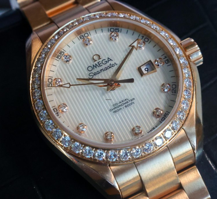 Omega Seamaster Aqua Terra Teaked Diamond Dial 231 55 34 20 55 001 34mm 18k Yg Womens Watch