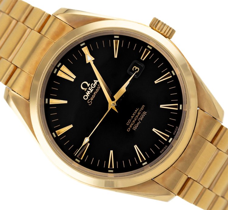 Omega Seamaster Aqua Terra Yellow Gold 18k Black Dial Ref 2102 50 00 Full Set