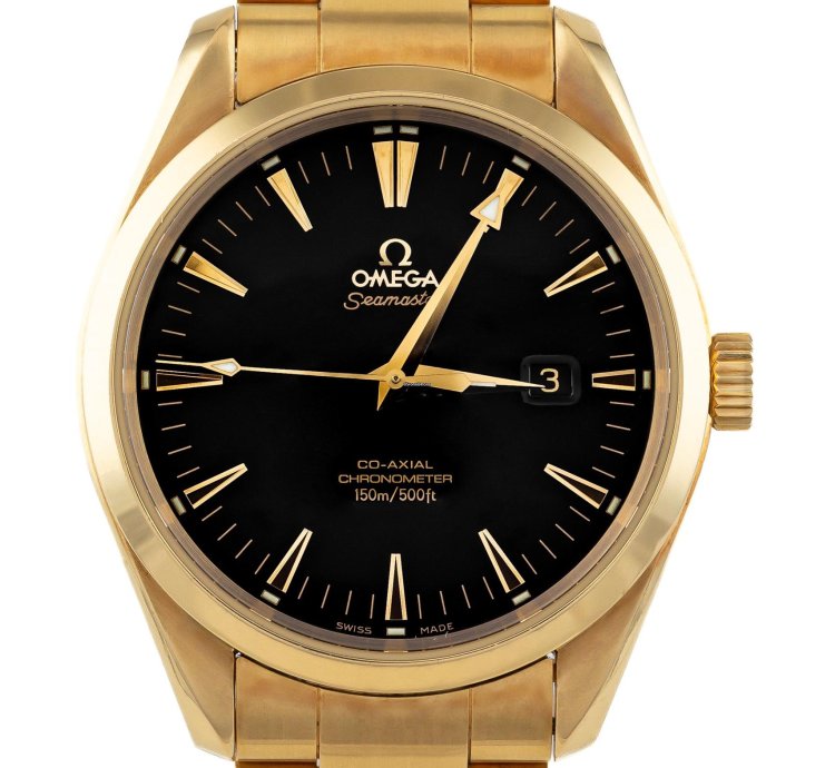Omega Seamaster Aqua Terra Yellow Gold 18k Black Dial Ref 2102 50 00 Full Set