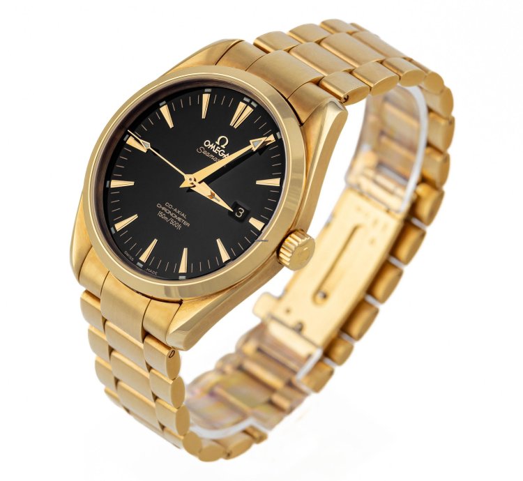 Omega Seamaster Aqua Terra Yellow Gold 18k Black Dial Ref 2102 50 00 Full Set