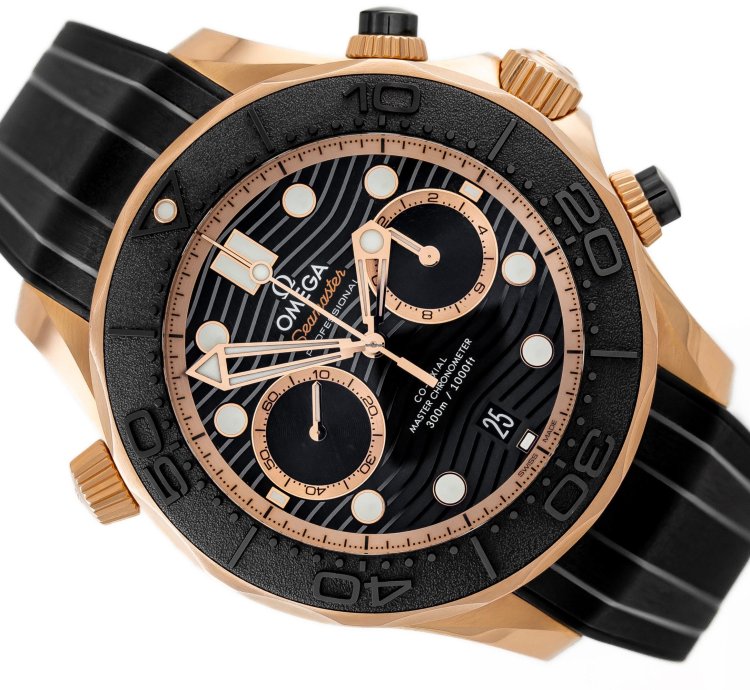 Omega Seamaster Diver 300 Chronograph Rose Gold 18k Ref 210 62 44 51 01 001 Full Set