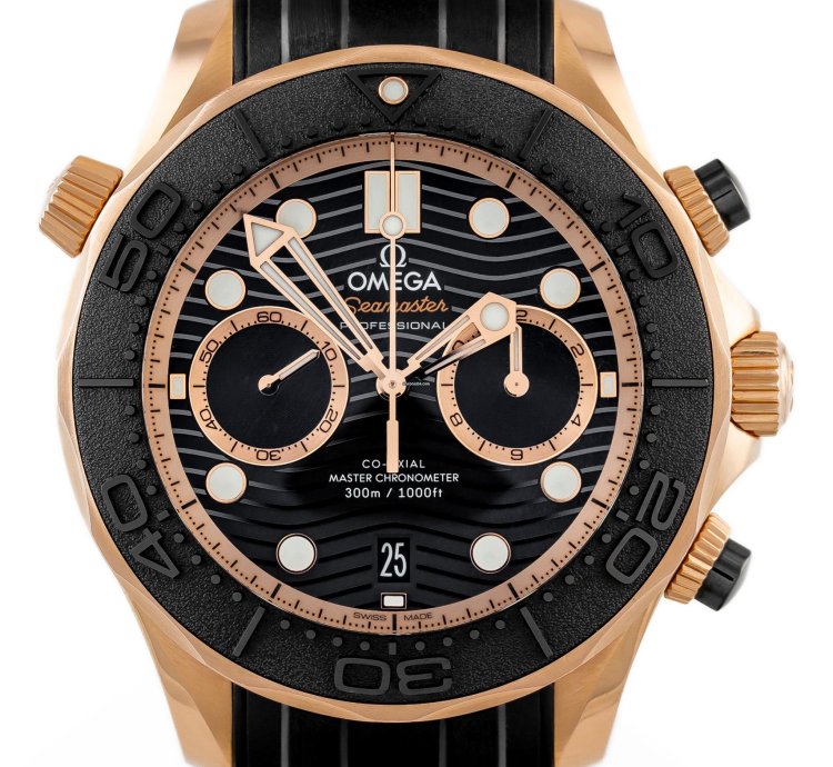 Omega Seamaster Diver 300 Chronograph Rose Gold 18k Ref 210 62 44 51 01 001 Full Set