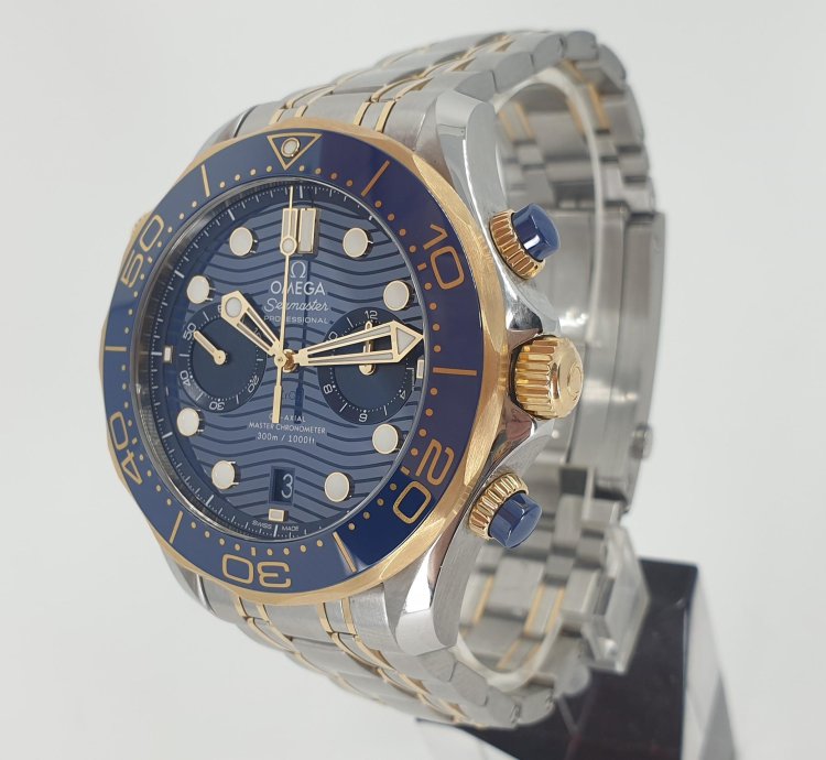 Omega Seamaster Diver 300 Chronograph Steel Gold Blue - Full Set 2023