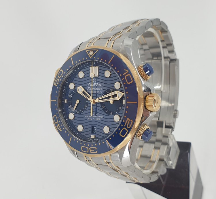 Omega Seamaster Diver 300 Chronograph Steel Gold Blue - Full Set 2023