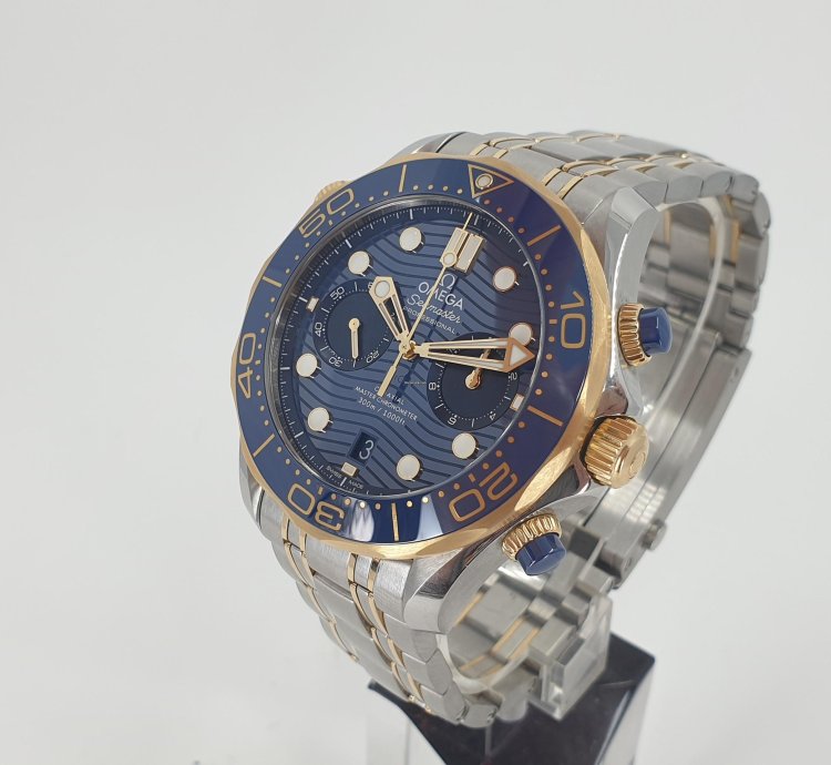 Omega Seamaster Diver 300 Chronograph Steel Gold Blue - Full Set 2023