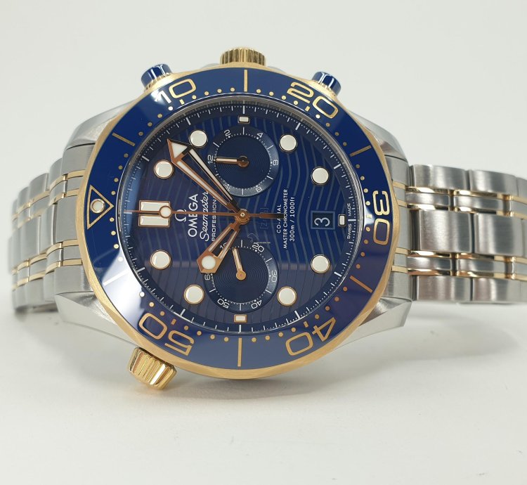 Omega Seamaster Diver 300 Chronograph Steel Gold Blue - Full Set 2023
