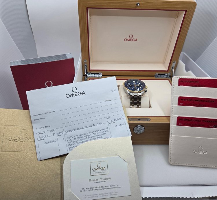 Omega Seamaster Diver 300 Chronograph Steel Gold Blue - Full Set 2023
