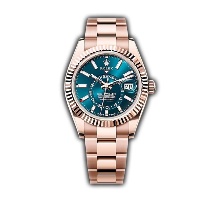 Rolex Sky-dweller 42mm 18k Everose Gold Blue Dial Oyster