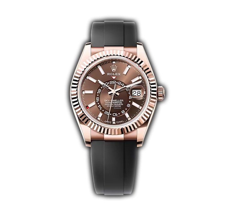 Rolex Sky-dweller 42mm 18k Everose Gold Chocolate Brown Dial Oysterflex