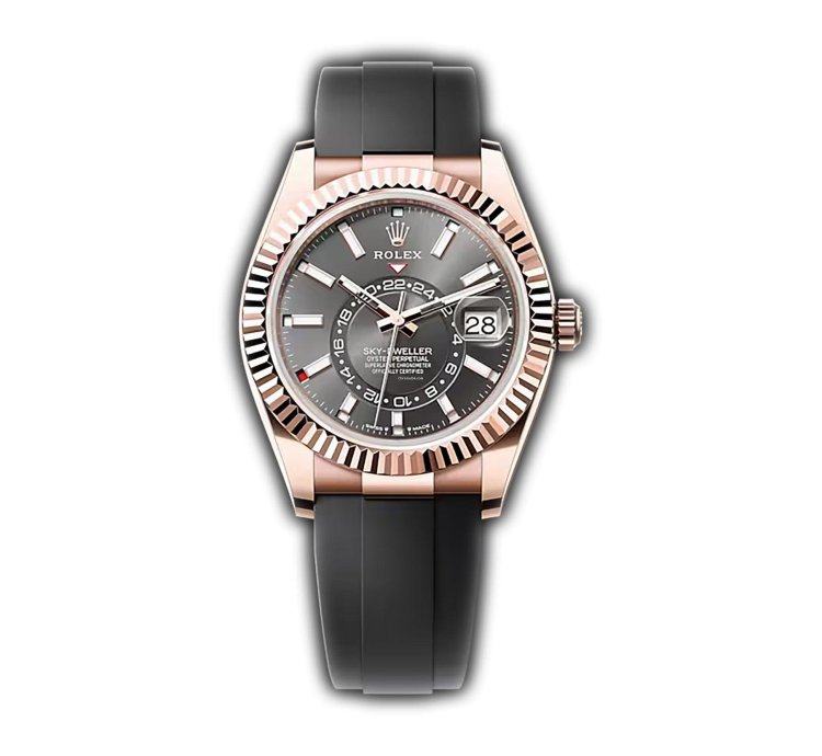 Rolex Sky-dweller 42mm 18k Everose Gold Rhodium Slate Dial Oysterflex Bracelet