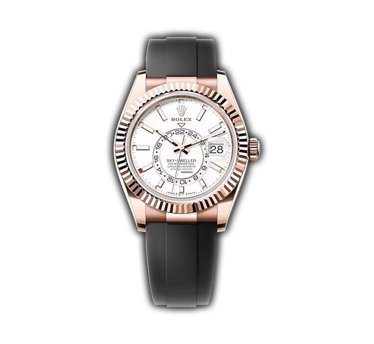 Rolex Sky-dweller 42mm 18k Everose Gold White Dial Oysterflex Bracelet