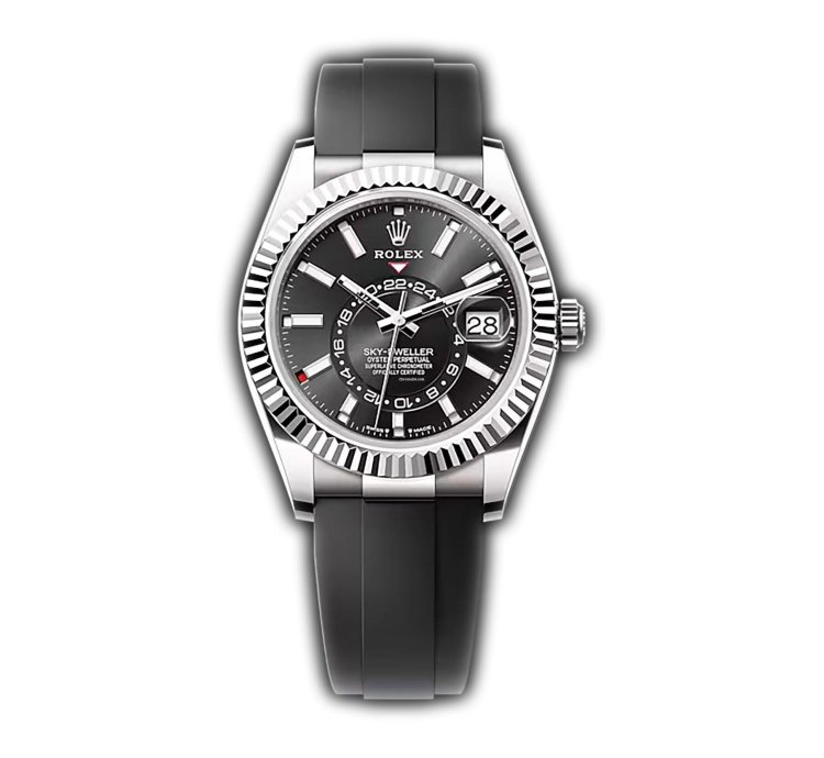 Rolex Sky-dweller 42mm 18k White Gold Black Dial Oysterflex