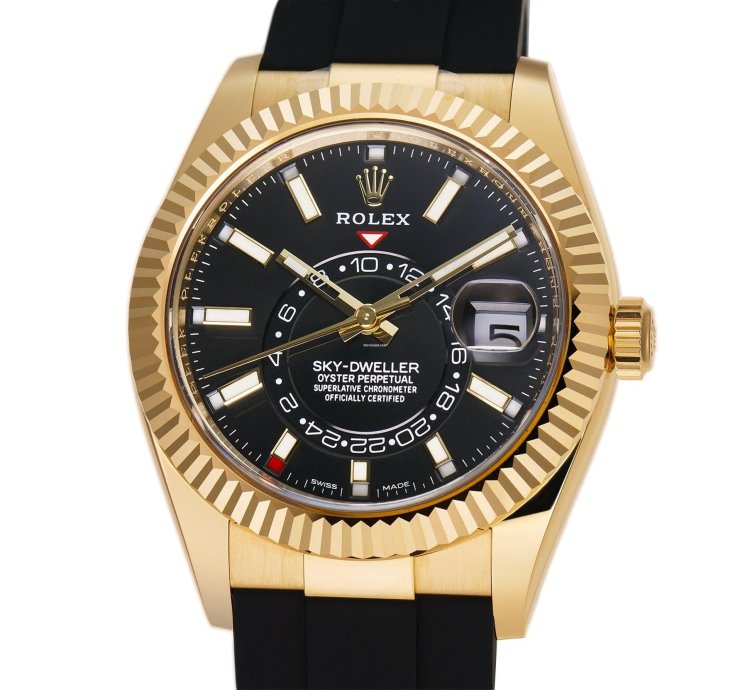 Rolex Sky-dweller 42mm 18k Yellow Gold Black Dial Oysterflex