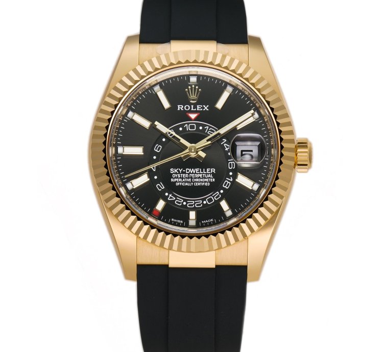 Rolex Sky-dweller 42mm 18k Yellow Gold Black Dial Oysterflex