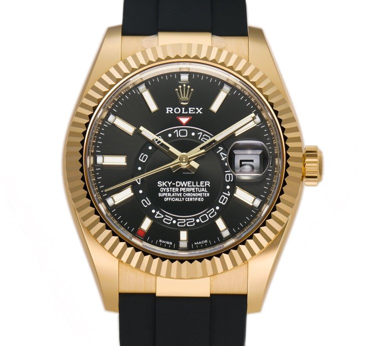 Rolex Sky-dweller 42mm 18k Yellow Gold Black Dial Oysterflex
