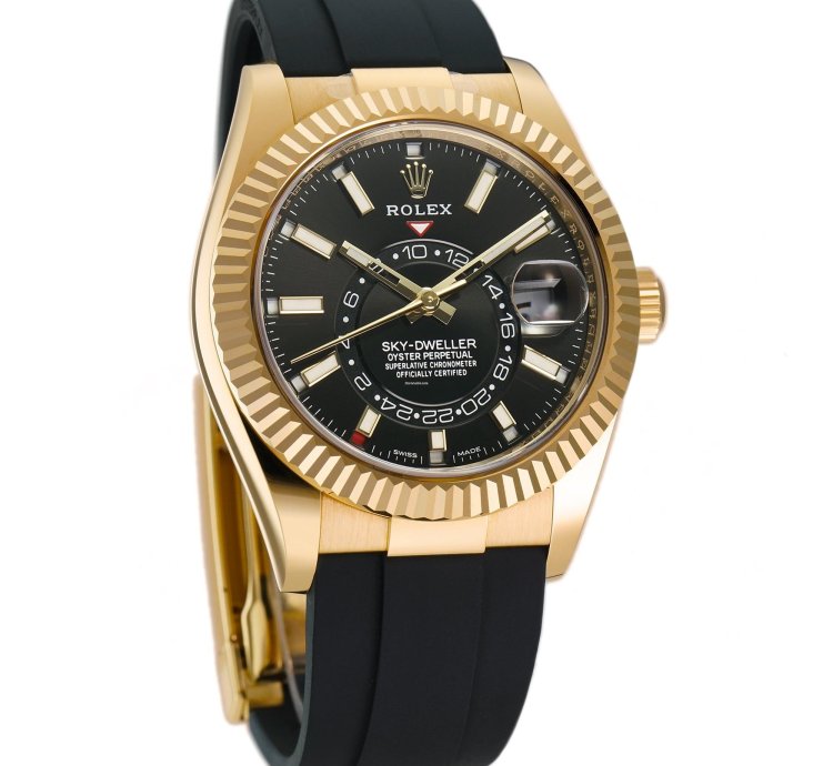 Rolex Sky-dweller 42mm 18k Yellow Gold Black Dial Oysterflex