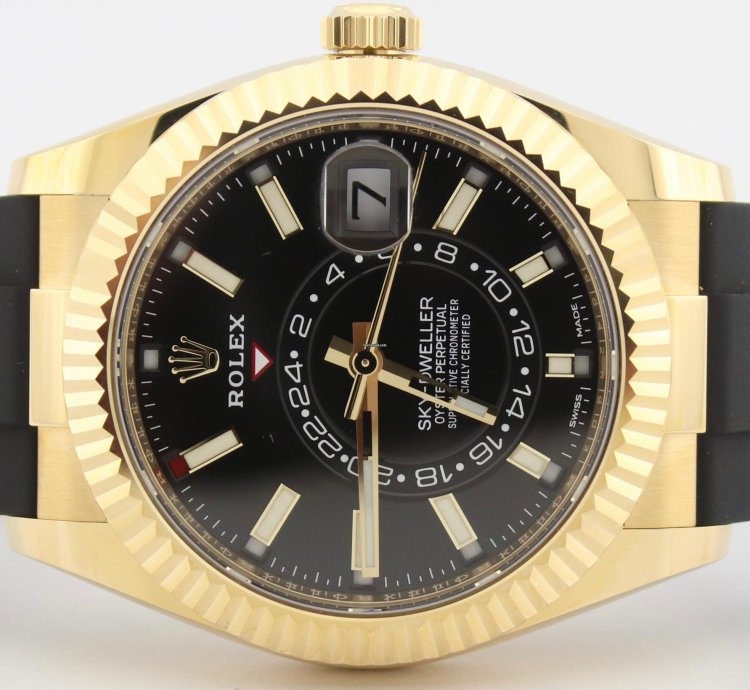 Rolex Sky-dweller 42mm 18k Yellow Gold Black Dial Oysterflex 326238