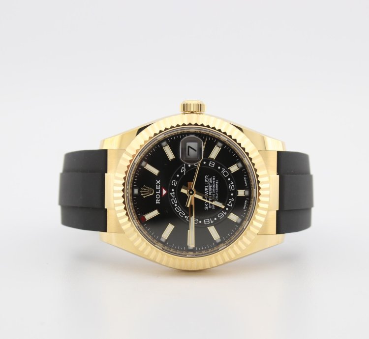 Rolex Sky-dweller 42mm 18k Yellow Gold Black Dial Oysterflex 326238