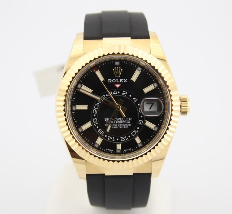 Rolex Sky-dweller 42mm 18k Yellow Gold Black Dial Oysterflex 326238