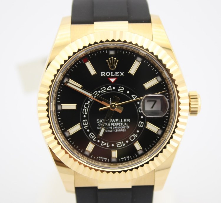 Rolex Sky-dweller 42mm 18k Yellow Gold Black Dial Oysterflex 326238
