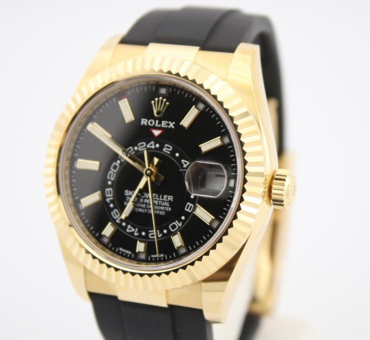 Rolex Sky-dweller 42mm 18k Yellow Gold Black Dial Oysterflex 326238