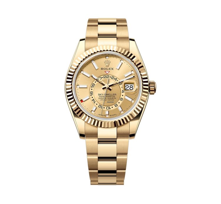 Rolex Sky-dweller 42mm 18k Yellow Gold Champagne Dial Caliber 9002