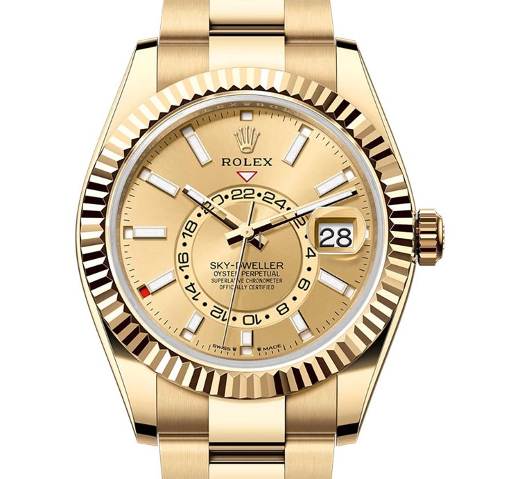 Rolex Sky-dweller 42mm 18k Yellow Gold Champagne Dial Caliber 9002