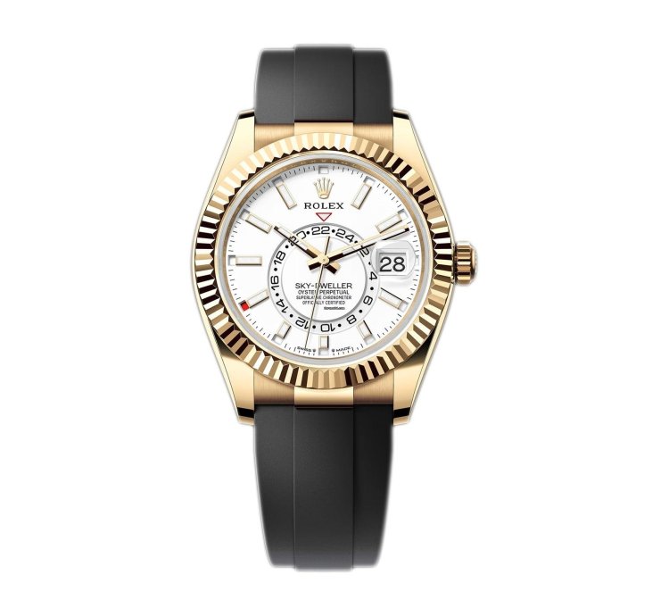 Rolex Sky-dweller 42mm 18k Yellow Gold White Dial Oysterflex