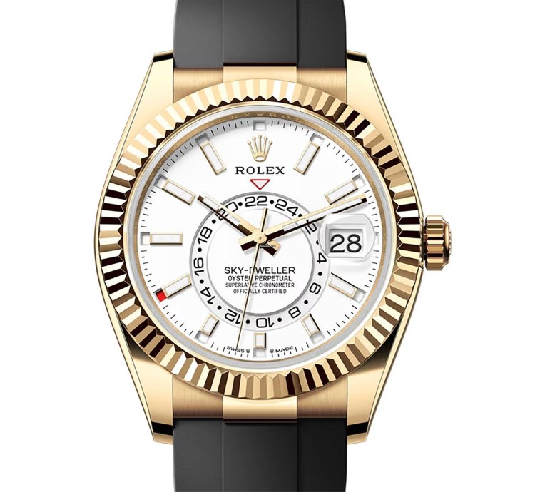Rolex Sky-dweller 42mm 18k Yellow Gold White Dial Oysterflex