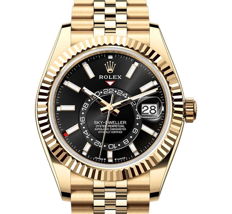 Rolex Sky-dweller 42mm Black Dial 18k Yellow Gold Jubilee