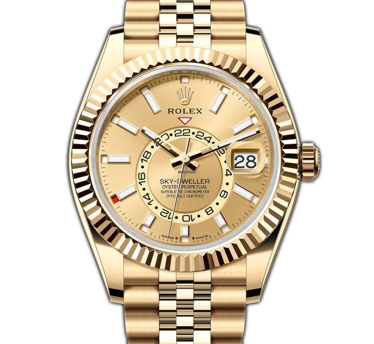 Rolex Sky-dweller 42mm Champagne Dial 18k Yellow Gold Jubilee