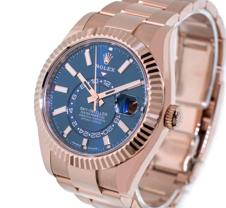 Rolex Sky-dweller 42mm Everose Gold Blue Index Dial Fluted Bezel 336935