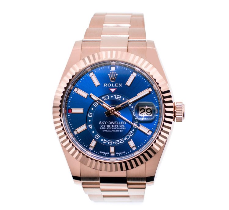 Rolex Sky-dweller 42mm Everose Gold Blue Index Dial Fluted Bezel 336935