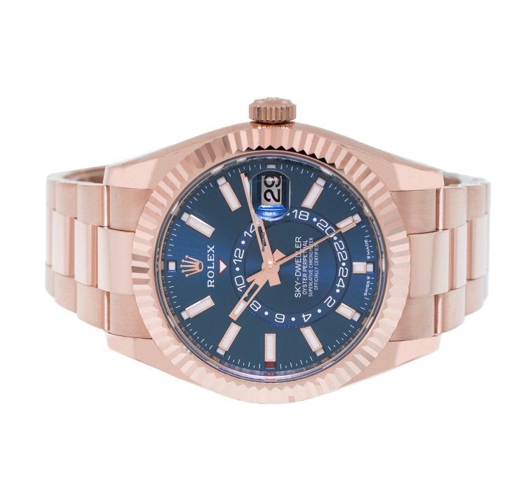 Rolex Sky-dweller 42mm Everose Gold Blue Index Dial Fluted Bezel 336935