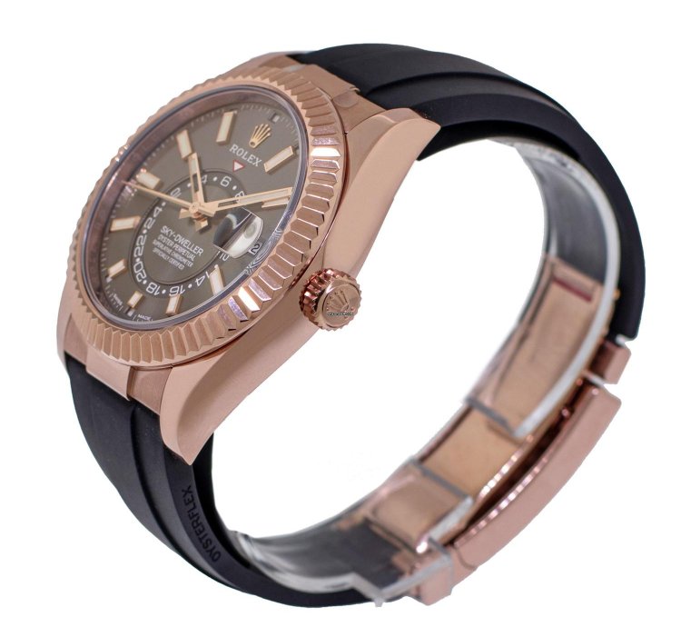 Rolex Sky-dweller 42mm Everose Gold Chocolate Index Dial Fluted Bezel 326235