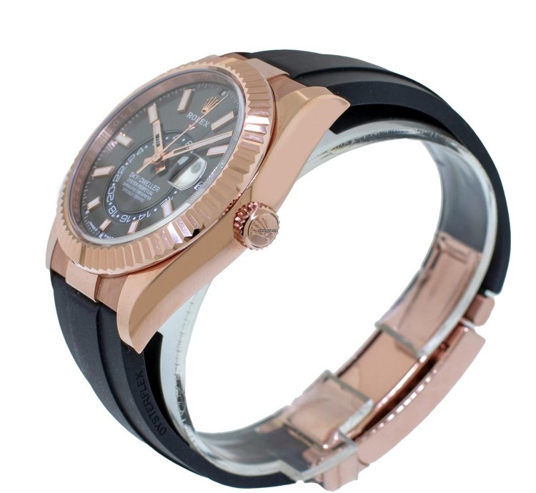 Rolex Sky-dweller 42mm Everose Gold Rhodium Index Dial Fluted Bezel 336235