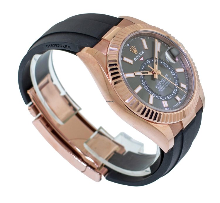 Rolex Sky-dweller 42mm Everose Gold Rhodium Index Dial Fluted Bezel 336235