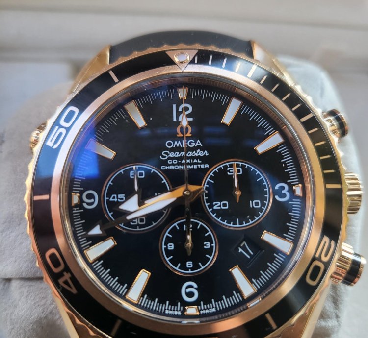 Omega Seamaster Planet Ocean Chronograph Rose Gold Original Box