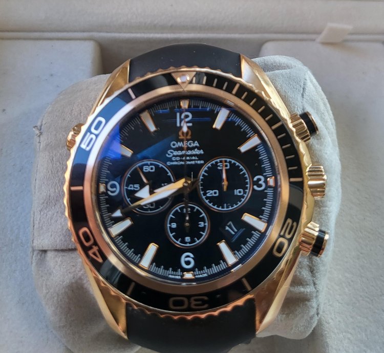 Omega Seamaster Planet Ocean Chronograph Rose Gold Original Box