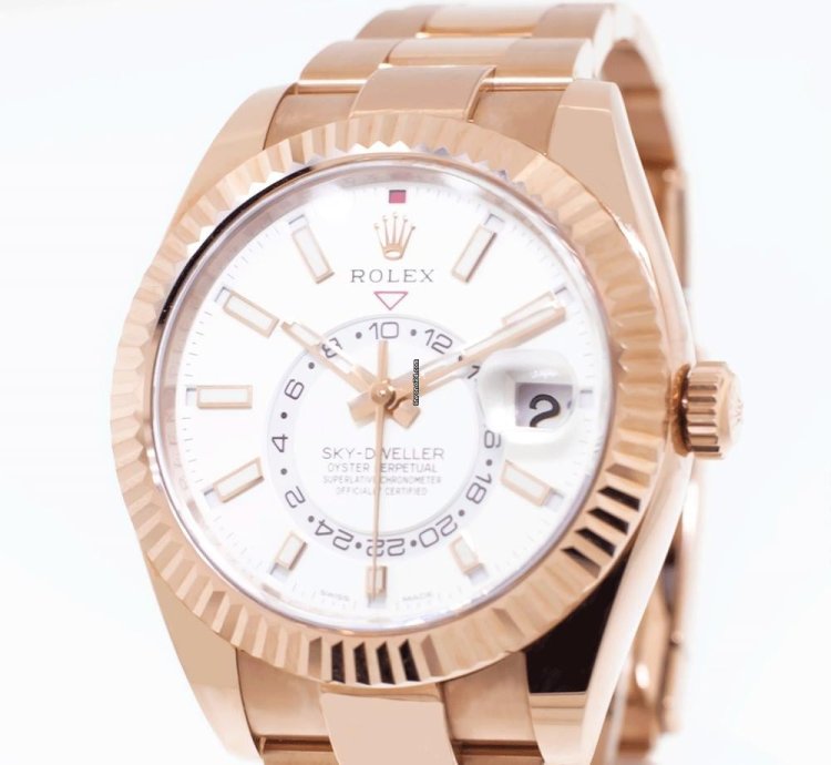 Rolex Sky-dweller 42mm Everose Gold White Index Dial Fluted Bezel 326935