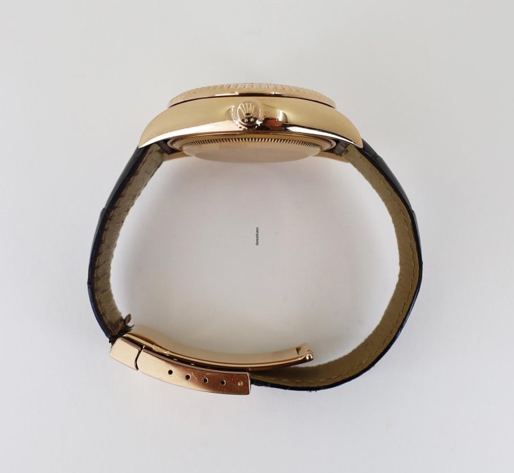 Rolex Sky-dweller 42mm Fluted Bezel Chocolate Sunray Arabic Dial Leather Band 326135