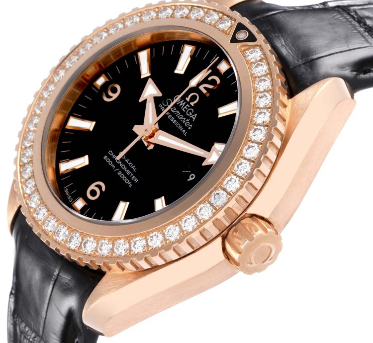 Omega Seamaster Planet Ocean Rose Gold Diamond Watch 232 58 38 20 01 001 Box Card