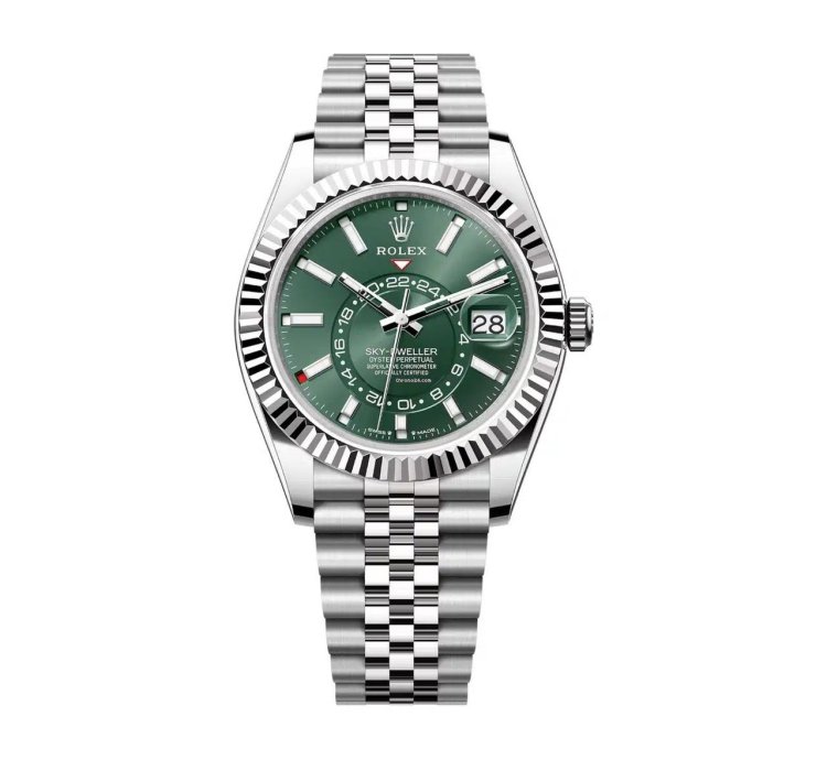 Rolex Sky-dweller 42mm Fluted Bezel White Gold Mint Green Index Dial Jubilee Bracelet 336934