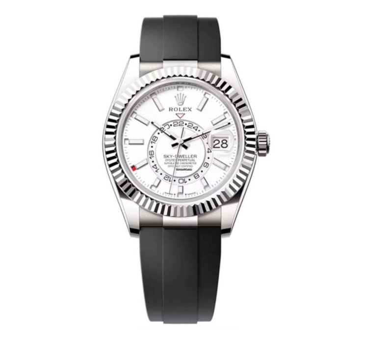 Rolex Sky-dweller 42mm Fluted Bezel White Gold White Index Dial Oysterflex Band 336239