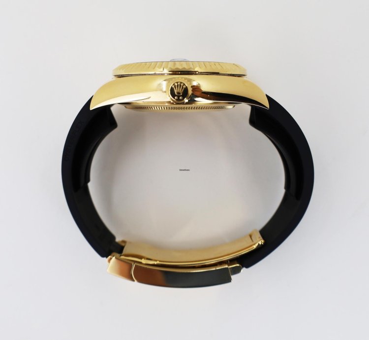 Rolex Sky-dweller 42mm Fluted Bezel Yellow Gold Black Index Dial Oysterflex Band 326238
