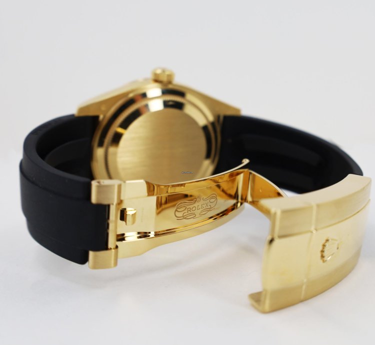 Rolex Sky-dweller 42mm Fluted Bezel Yellow Gold Black Index Dial Oysterflex Band 326238